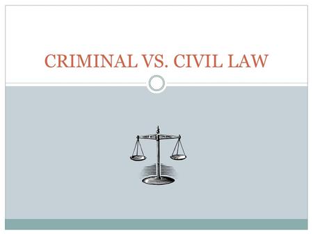 CRIMINAL VS. CIVIL LAW. CRIMINAL LAW Laws that regulate our conduct and set out the duties owed to society.