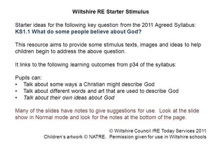 Wiltshire RE Starter Stimulus