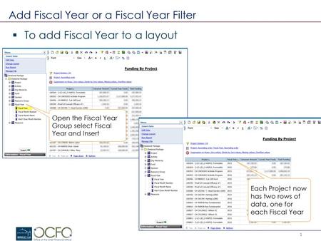 1 Add Fiscal Year or a Fiscal Year Filter  To add Fiscal Year to a layout.