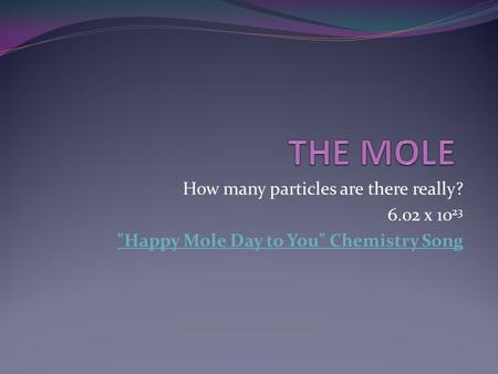 THE MOLE How many particles are there really? 6.02 x 1023