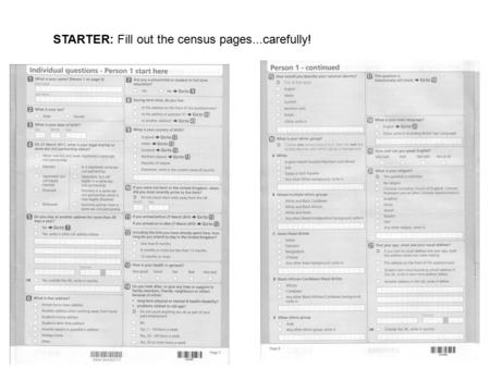 STARTER: Fill out the census pages...carefully!. QUESTIONS: 1.Were there any questions that you couldn’t answer? 2.Were there any questions that surprised.