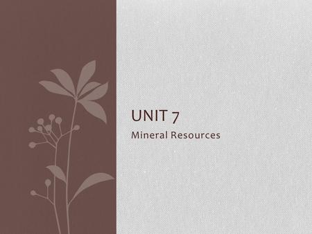 Unit 7 Mineral Resources.