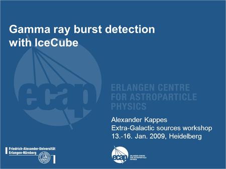 Alexander Kappes Extra-Galactic sources workshop 13.-16. Jan. 2009, Heidelberg Gamma ray burst detection with IceCube.