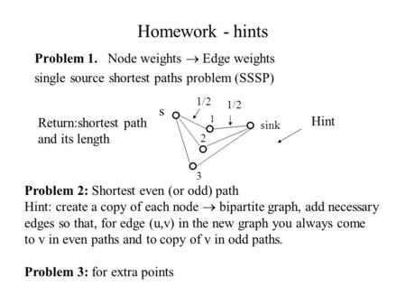 Homework - hints Problem 1. Node weights  Edge weights