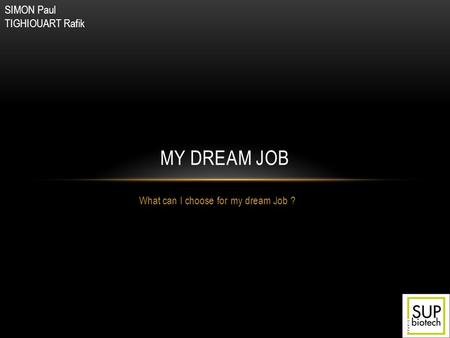 What can I choose for my dream Job ? MY DREAM JOB SIMON Paul TIGHIOUART Rafik.