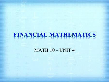 FINANCIAL MATHEMATICS