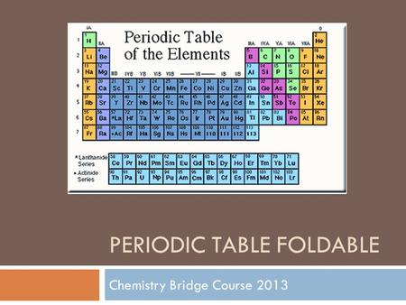 PERIODIC TABLE FOLDABLE Chemistry Bridge Course 2013.