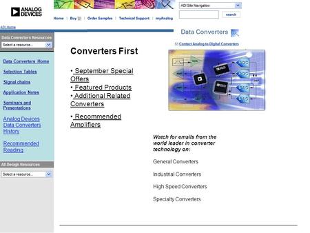 Data Converters Home Selection Tables Signal chains Application Notes Seminars and Presentations Analog Devices Data Converters History Recommended Reading.