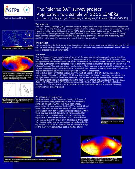 25s detection of the Sy1 galaxy NGC3516 The Palermo BAT survey project Application to a sample of SDSS LINERs V. La Parola, A.Segreto, G. Cusumano, V.