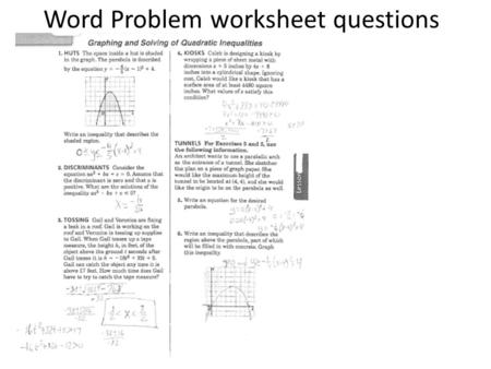 Word Problem worksheet questions