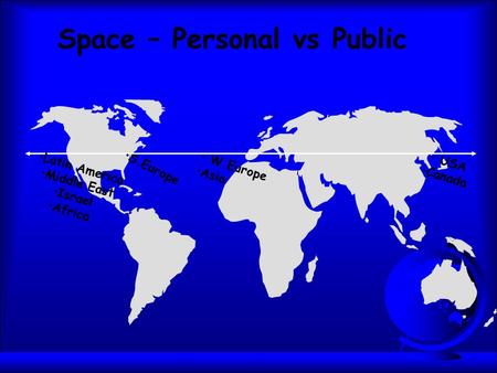 Space – Personal vs Public Latin America Middle East Israel Africa S.Europe W.Europe Asia USA Canada.