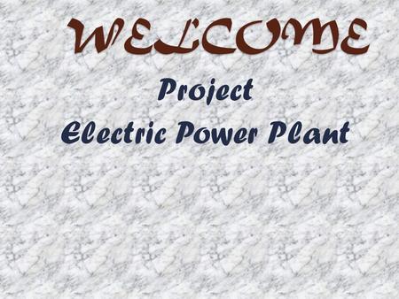 WELCOME Project Electric Power Plant. Electric Power Plant Electric Power Plant.This is the age of Technology. In this age there is no place where we.