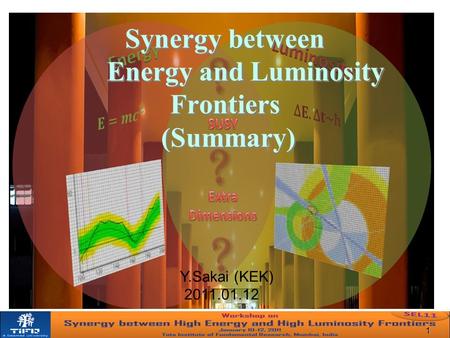 Synergy between Energy and Luminosity Frontiers (Summary) 1 Y.Sakai (KEK) 2011.01.12.