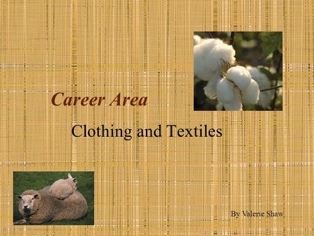 Career Area Clothing and Textiles By Valerie Shaw.