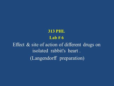 313 PHL Lab # 6 Effect & site of action of different drugs on isolated rabbit's heart. (Langendorff preparation)