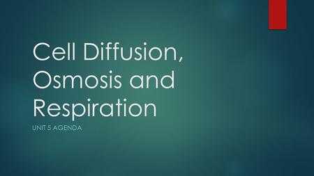 Cell Diffusion, Osmosis and Respiration UNIT 5 AGENDA.