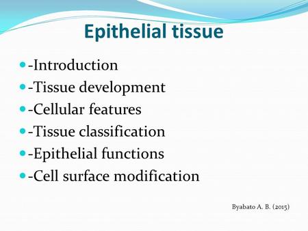 Epithelial tissue -Introduction -Tissue development -Cellular features