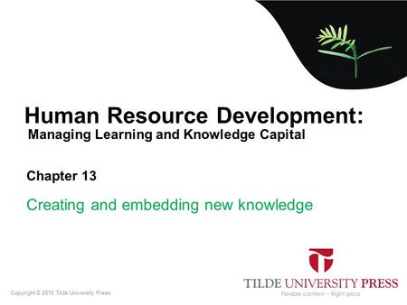 Managing Learning and Knowledge Capital Human Resource Development: Chapter 13 Creating and embedding new knowledge Copyright © 2010 Tilde University Press.