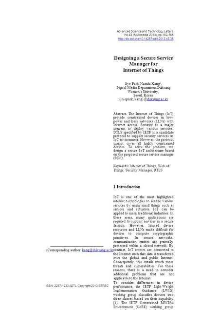 Advanced Science and Technology Letters Vol.43 (Multimedia 2013), pp.162-165  Designing a Secure Service Manager.