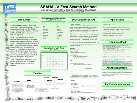 Example of a Hash Table (Ning, 2001) Introduction Genomes Available for Comparison Using SSAHA Online at