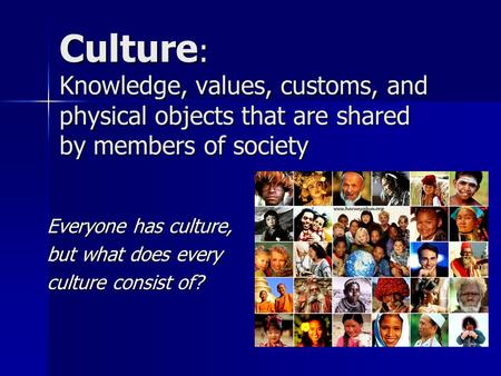 Everyone has culture, but what does every culture consist of?