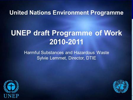 T H E M E D I U M – T E R M S T R A T E G Y 2 0 1 0 – 2 0 1 3 U N E P D R A F T P R O G R A M M E O F W O R K 2 0 1 0 – 2 0 1 1 UNEP draft Programme of.