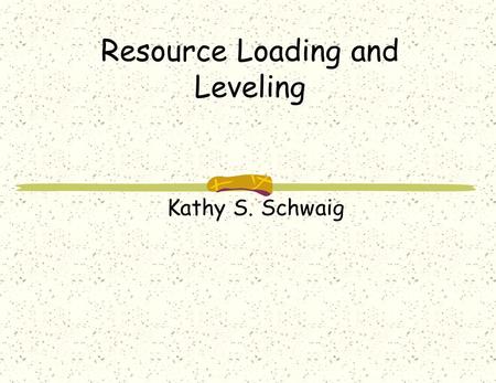 Resource Loading and Leveling Kathy S. Schwaig. A Roadmap of the Project Planning Process Develop project charter Establish work breakdown structure Analyze.