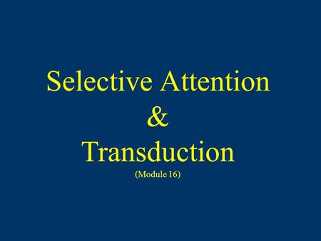 Selective Attention & Transduction (Module 16). Sensation The process by which our sensory systems (eyes, ears, and other sensory organs) and nervous.