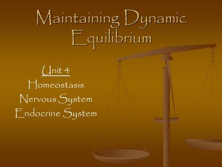 Maintaining Dynamic Equilibrium Unit 4 Homeostasis Nervous System Endocrine System.