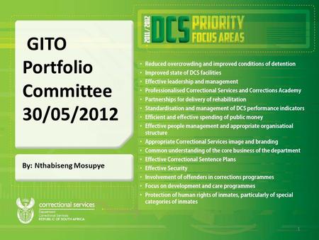 By: Nthabiseng Mosupye GITO Portfolio Committee 30/05/2012 1.