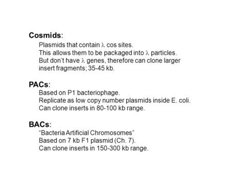 Plasmids that contain l cos sites.