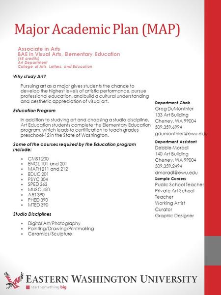 Major Academic Plan (MAP) Why study Art? Pursuing art as a major gives students the chance to develop the highest levels of artistic performance, pursue.