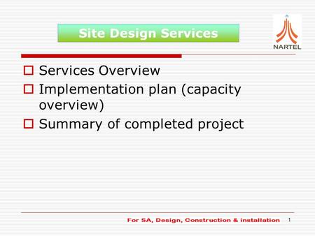 1  Services Overview  Implementation plan (capacity overview)  Summary of completed project Site Design Services.