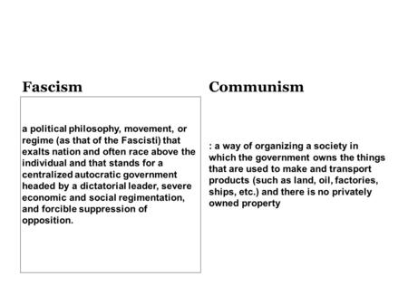 Fascism a political philosophy, movement, or regime (as that of the Fascisti) that exalts nation and often race above the individual and that stands for.