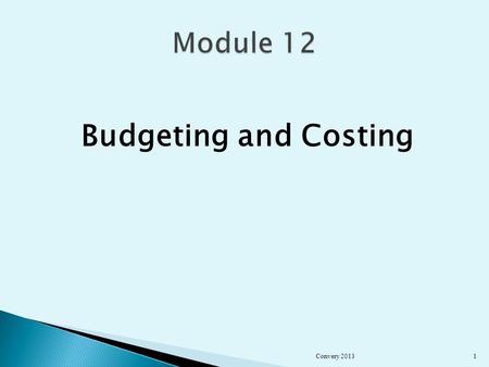 Budgeting and Costing Convery 20131.  Articulate the challenges of budgeting and reporting on whether the budget was met  Describe various types of.