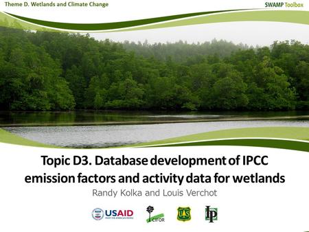 Topic D3. Database development of IPCC emission factors and activity data for wetlands Randy Kolka and Louis Verchot.