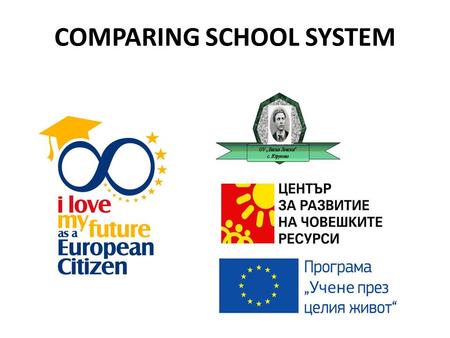 COMPARING SCHOOL SYSTEM. BULGARIA Beginning of school year: 15. 09 End of school year: 15. 06 Teacher total lessons per week: 20 h Length of the lessons: