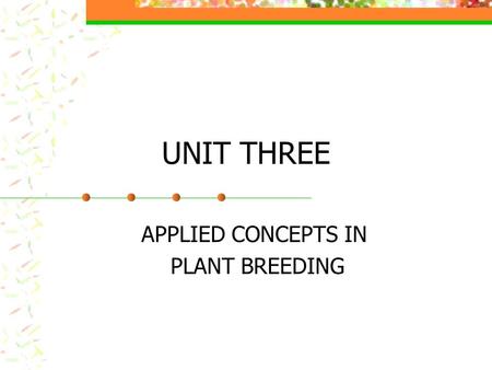 APPLIED CONCEPTS IN PLANT BREEDING