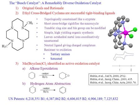 The “Busch Catalyst”: A Remarkably Diverse Oxidation Catalyst 1)Original Goals and Rationale 2)Ethyl Cross-Bridged Cyclams are successful tight-binding.