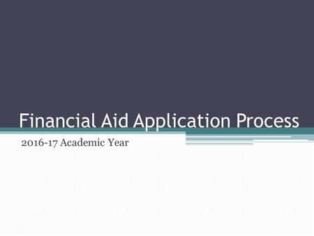 Financial Aid Application Process