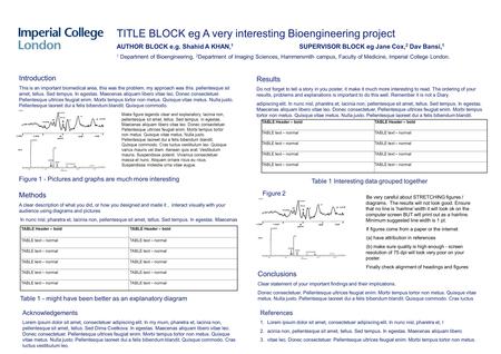 TITLE BLOCK eg A very interesting Bioengineering project AUTHOR BLOCK e.g. Shahid A KHAN, 1 SUPERVISOR BLOCK eg Jane Cox, 2 Dav Bansi, 1 1 Department of.