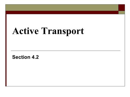 Active Transport Section 4.2. Movement Against a Concentration Gradient  The transport of a substance across the cell membrane against its concentration.