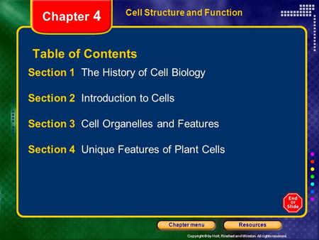 Chapter 4 Table of Contents Section 1 The History of Cell Biology