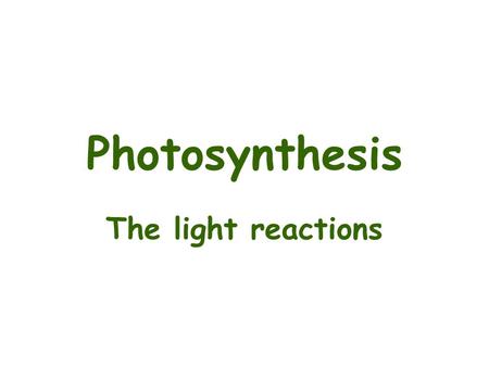 Photosynthesis The light reactions.