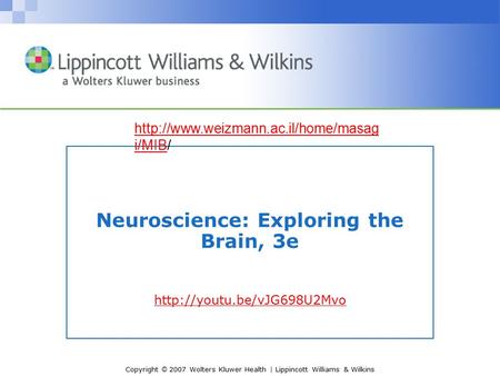 Copyright © 2007 Wolters Kluwer Health | Lippincott Williams & Wilkins Neuroscience: Exploring the Brain, 3e