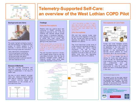 Background and Aims The poster highlights emerging issues in the initial evaluation of a tele-monitoring system for COPD patients in four practices in.