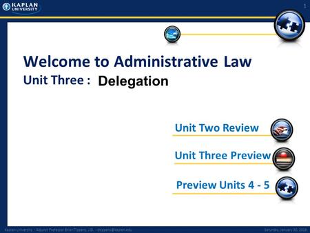 Kaplan University - Adjunct Professor Brian Tippens, J.D. - January 30, 2016 1 Welcome to Administrative Law Unit Three :