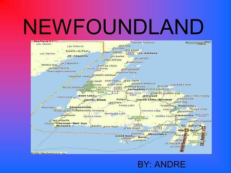 NEWFOUNDLAND BY: ANDRE. Location Newfoundland is an island an Canada. In Canada Newfoundland is one of the four Atlantic Provinces. In Canada Newfoundland.