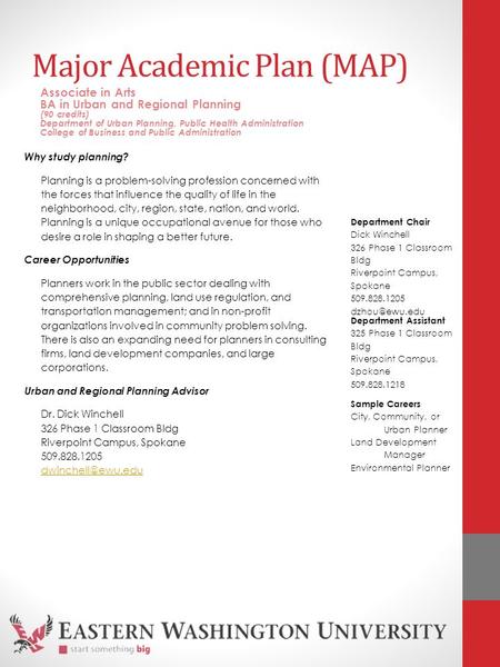 Major Academic Plan (MAP) Why study planning? Planning is a problem-solving profession concerned with the forces that influence the quality of life in.