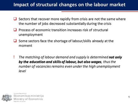 Impact of structural changes on the labour market 1  Sectors that recover more rapidly from crisis are not the same where the number of jobs decreased.